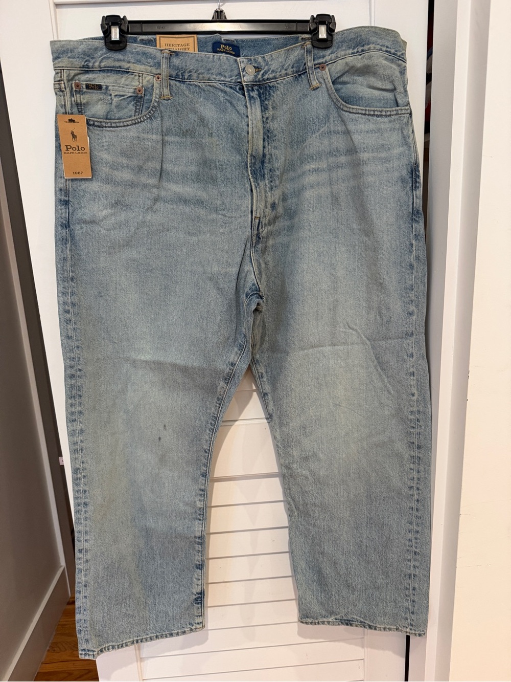 New Men’s Polo Ralph Lauren Heritage Straight Fit Jeans 42 X 30 Distressed Flaw